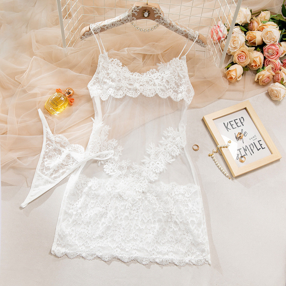 Dnika Mesh Splicing Strapless Nightgown Set