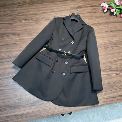 Double breasted black suit women's lace up waist jacket
