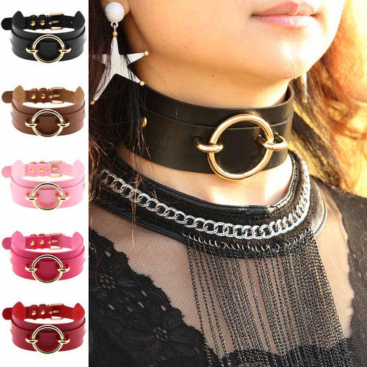 Exaggerated PU Leather Collar Neck Cover Wild O-shaped Necklace Neck Chain