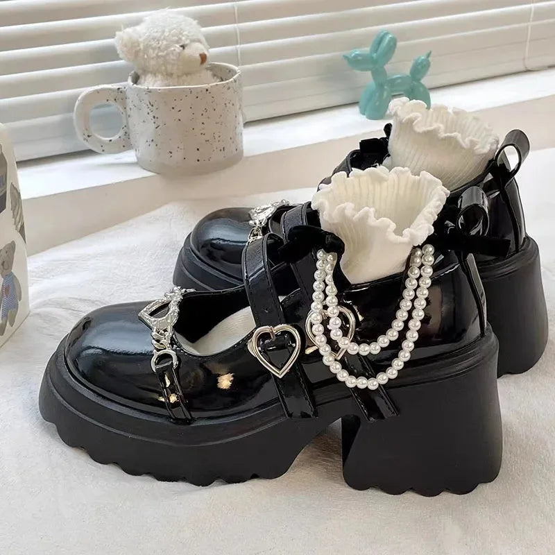Sweet Heart-Shaped Buckle Platform Mary Janes