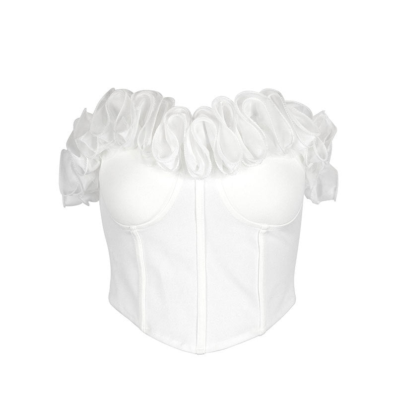 Lace 3D Strapless Corset Top – White
