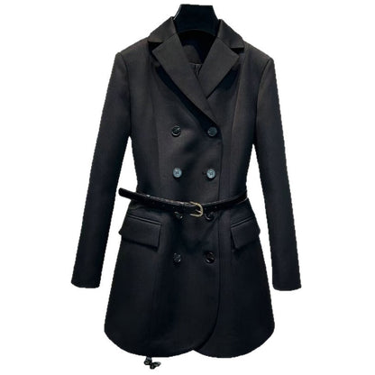 Double breasted black suit women's lace up waist jacket