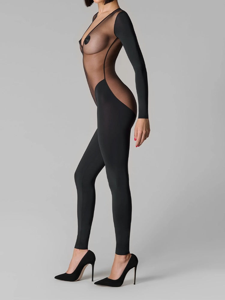 Leopard Veil Sheer Jumpsuit Set