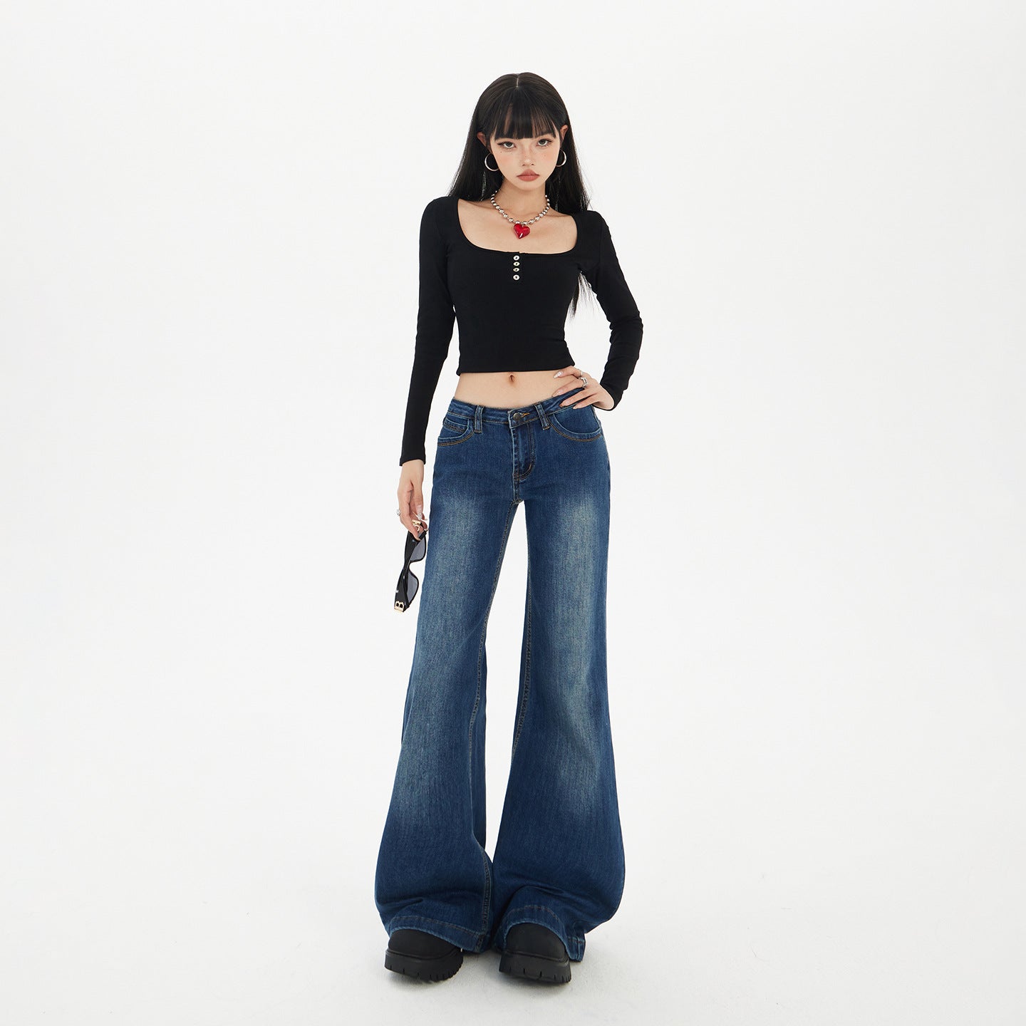 Blue Low-Waist Flared Jeans – Sass Meets Street