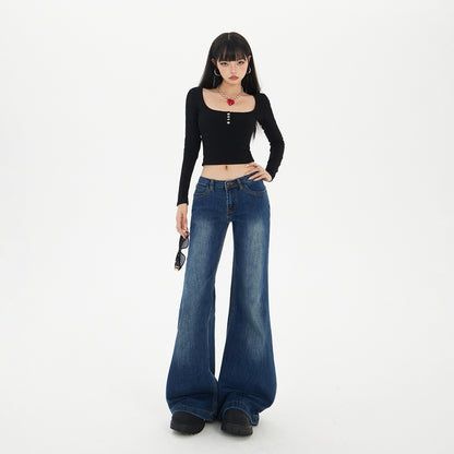Blue Low-Waist Flared Jeans – Sass Meets Street