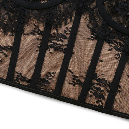 Sexy Lace Chinese Cheongsam Style Halter Button Fitted Corset Backless Hollow Out Crop Top