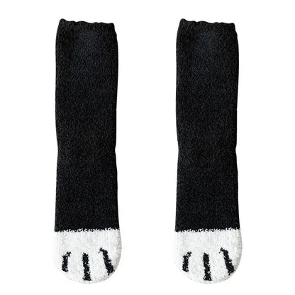 Winter Fall Socks Women Kawaii Cat Claws Warm Thicken Coral Fleece Knee High Cute Girls Thermal Tube Sock Snow Floor Sleeping