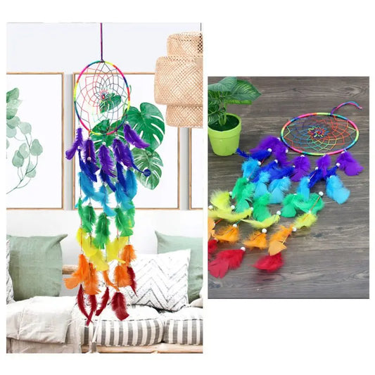 Dream Dream Catcher Colorful Dreamcatchers Handmade Rainbow Traditional Feather Hanging Home Wall Decoration Kid Bedroom Craft