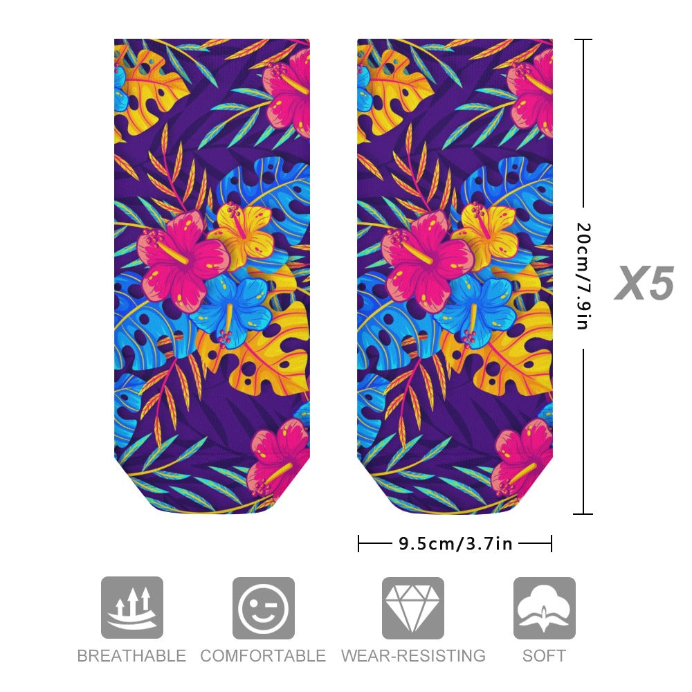 The Perfect Music Festival Ankle Socks (5 Pairs)  Sweat-Proof, Odor-Proof, Breathable Tropical Flower Socks