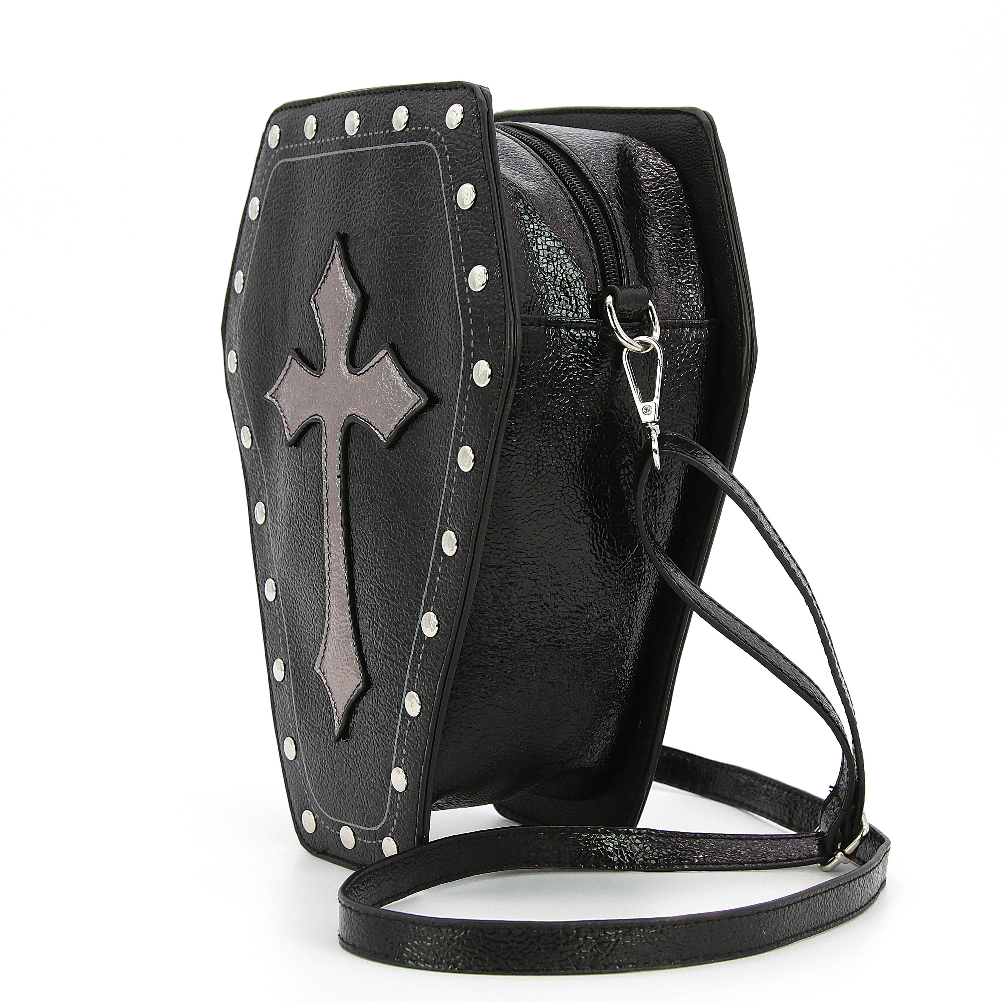 Metallic Cross Coffin Shaped Convertible Backpack Bag-2