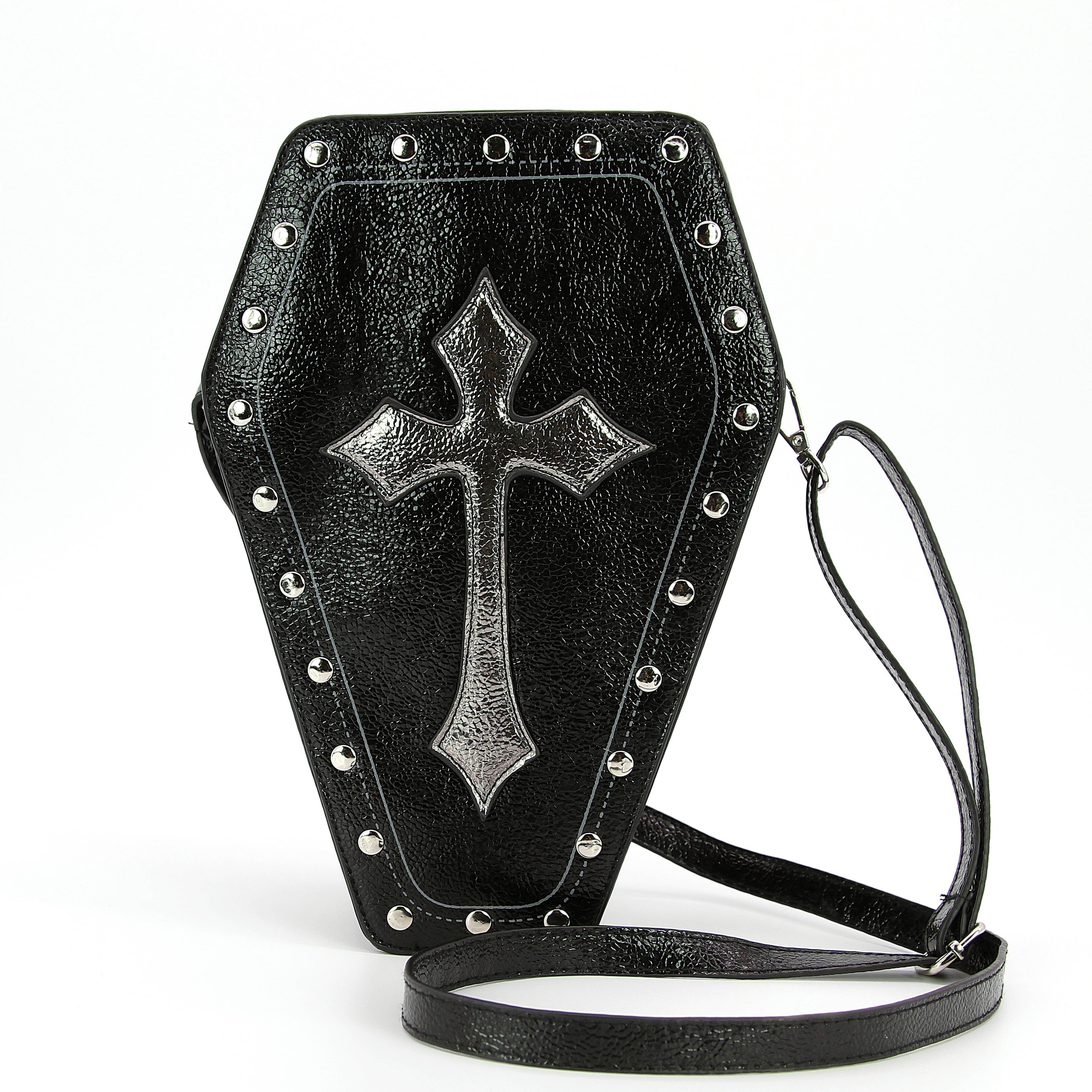 Metallic Cross Coffin Shaped Convertible Backpack Bag-0