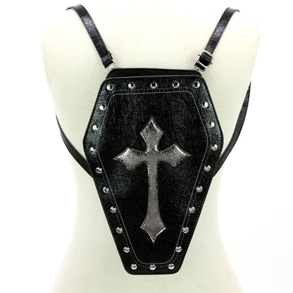 Metallic Cross Coffin Shaped Convertible Backpack Bag-1
