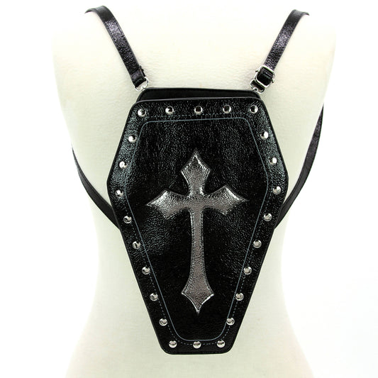 Metallic Cross Coffin Shaped Convertible Backpack Bag-1