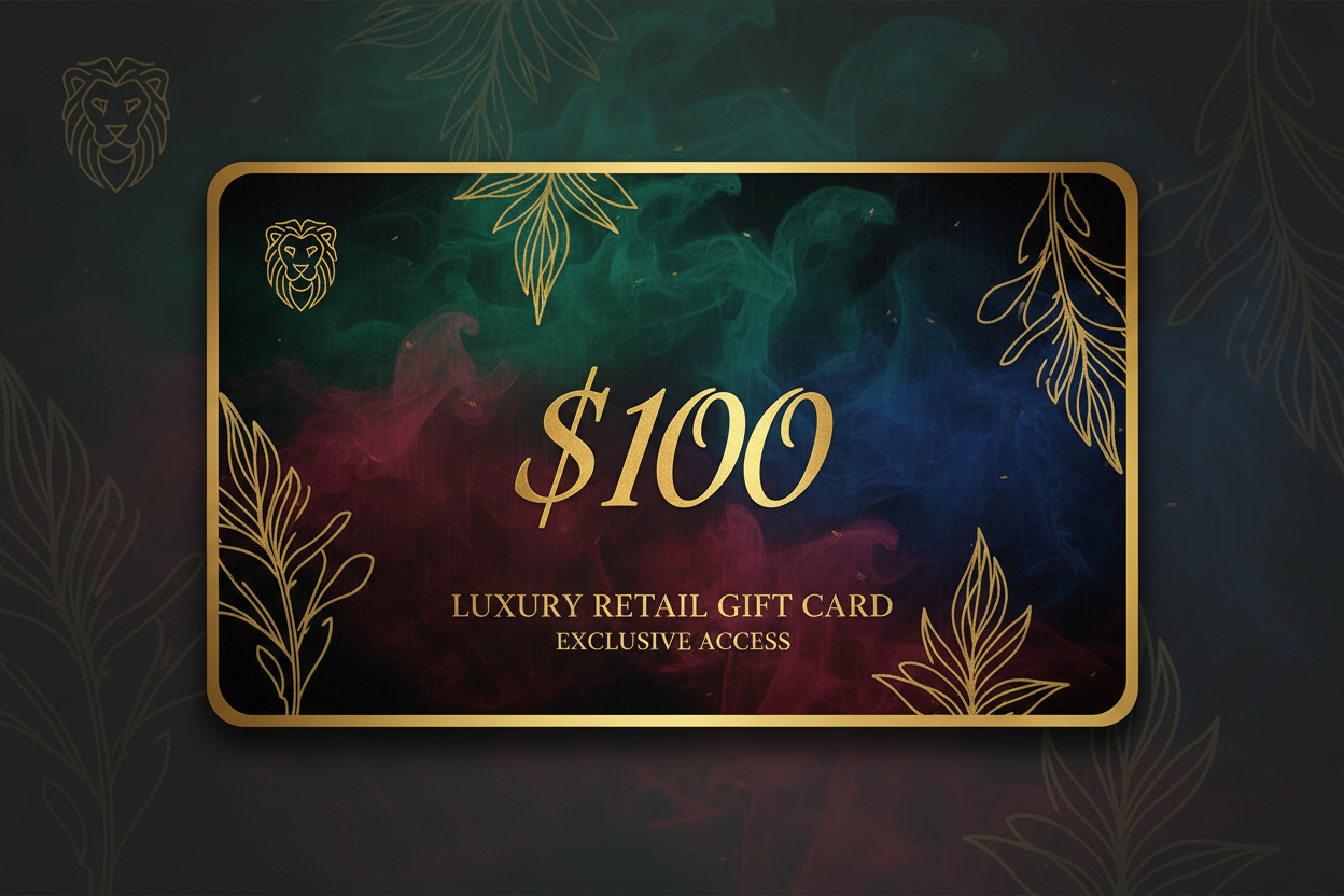 Gift card image $100, popping colors, smokey background, delicate text