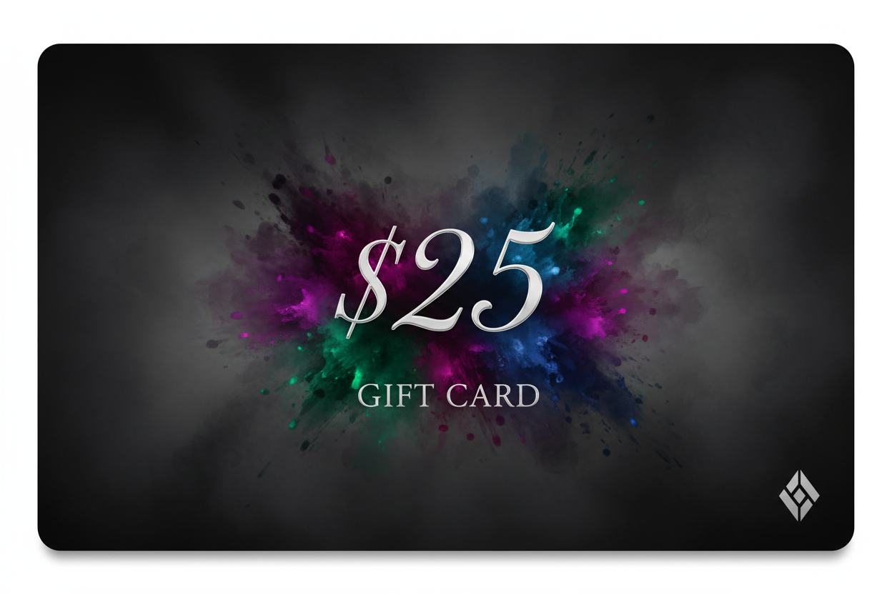 Gift Card image $25, Popping colors, smokey background, delicate text